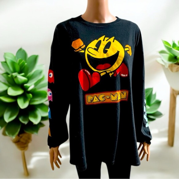 Pac-Man Black Long Sleeve Tee Shirt with Kanji - Picture 6 of 16